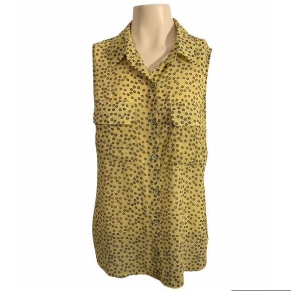 CAbi Women Sleeveless Viola Floral Button Down Collared Blouse Top Yellow Medium - Picture 1 of 7